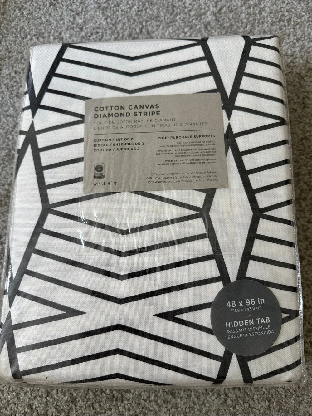 ✨NEW✨ West Elm Cotton Canvas Diamond Stripe Panels - White & Slate